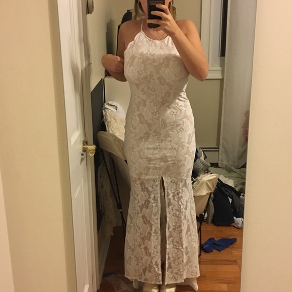 white maxi prom dress